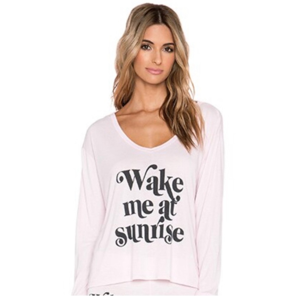 Wildfox Wake Me Up At Sunrise PJ Lounge Top in Gost Pink NEW